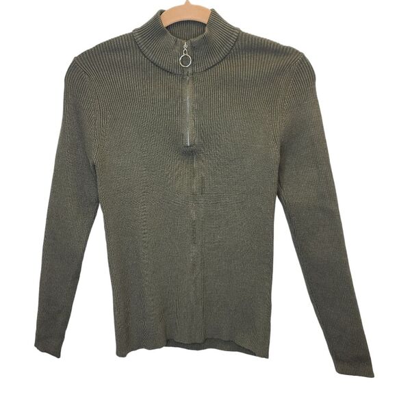 NWT Fashion Women's Quarter Zip Pullover Turtleneck Dark Green Sweater S - Picture 1 of 13